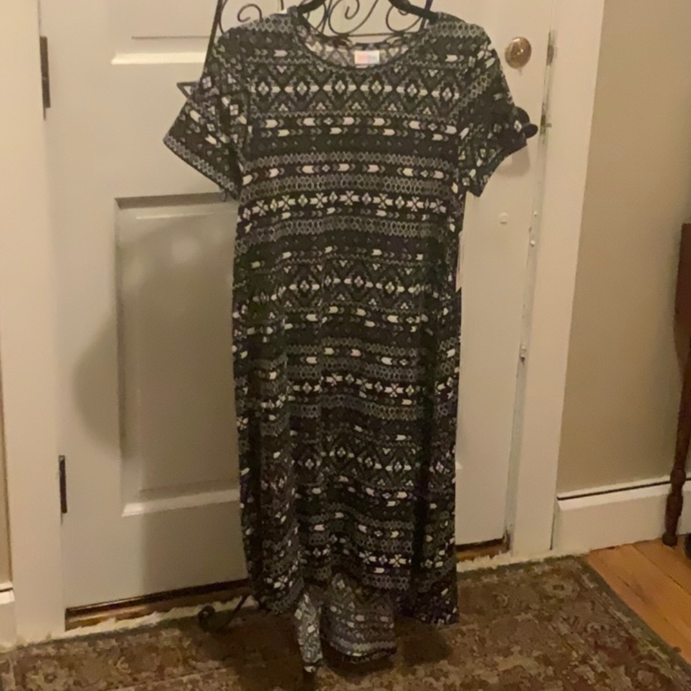 LuLaRoe Carly swing dress, size small, brand new with tags, black/gray/white